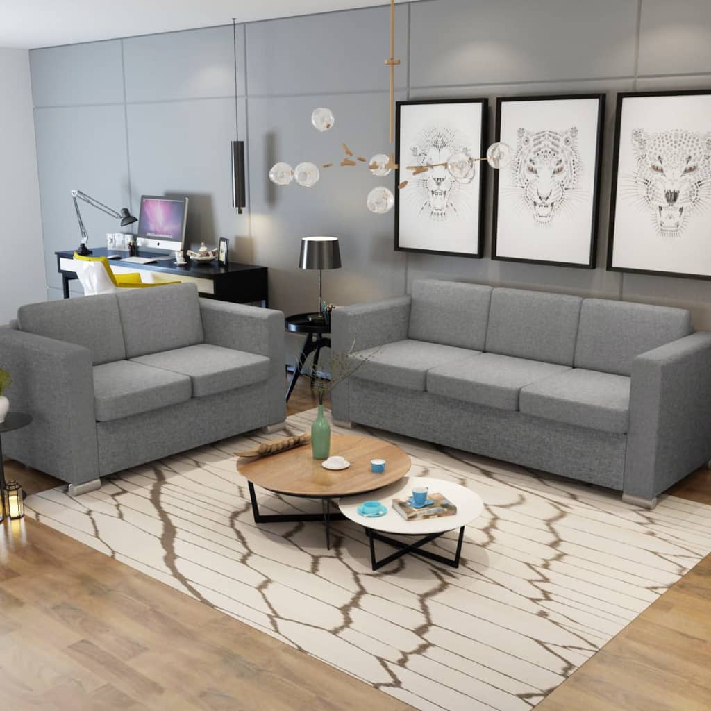 2 Pz Set di Divani in Stoffa Grigio Chiaro - homemem39