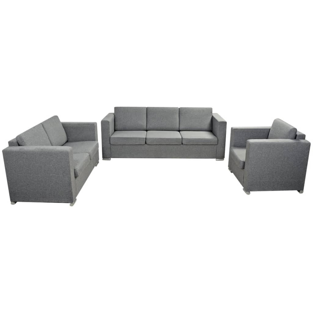 3 Pz Set di Divani in Stoffa Grigio Chiaro - homemem39