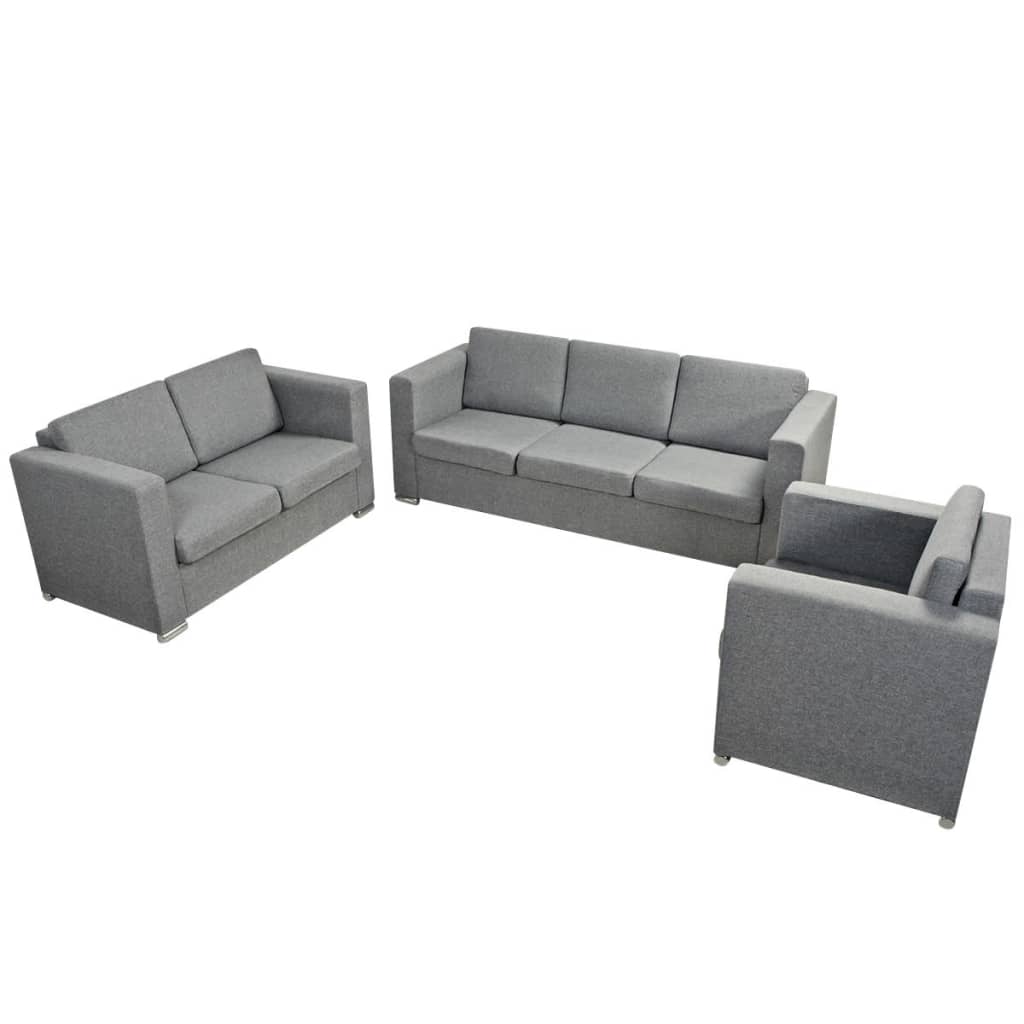 3 Pz Set di Divani in Stoffa Grigio Chiaro