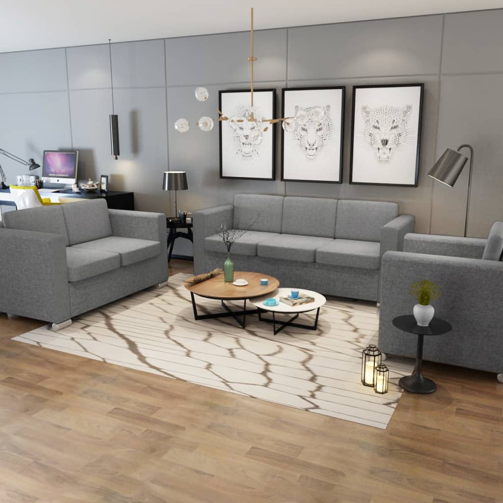3 Pz Set di Divani in Stoffa Grigio Chiaro - homemem39