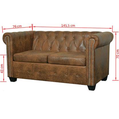 Set Divani Chesterfield a 2 Posti e a 3 Posti Marrone