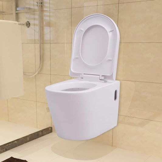 WC a Muro con Sciacquone Nascosto in Ceramica Bianco - homemem39
