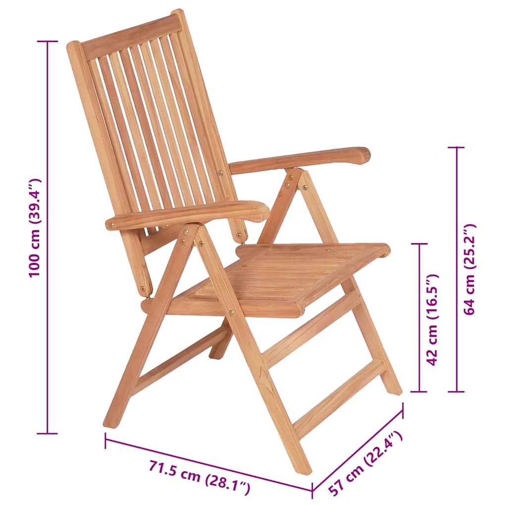 Sedie pieghevoli reclinabili, 2 pezzi, in legno massello di teak