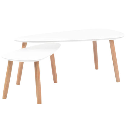 Set Tavolini Salotto 2pz in Legno Massello Massello Pino Bianco | homemem39