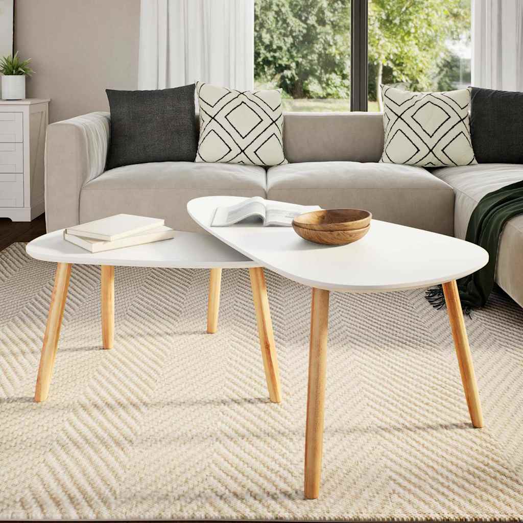Set Tavolini Salotto 2pz in Legno Massello Massello Pino Bianco | homemem39
