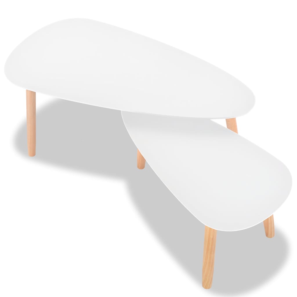 Set Tavolini Salotto 2pz in Legno Massello Massello Pino Bianco | homemem39