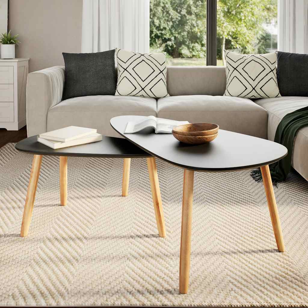 Set Tavolini Salotto 2pz in Legno Massello Massello Pino Nero | homemem39