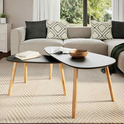 Set Tavolini Salotto 2pz in Legno Massello Massello Pino Nero | homemem39