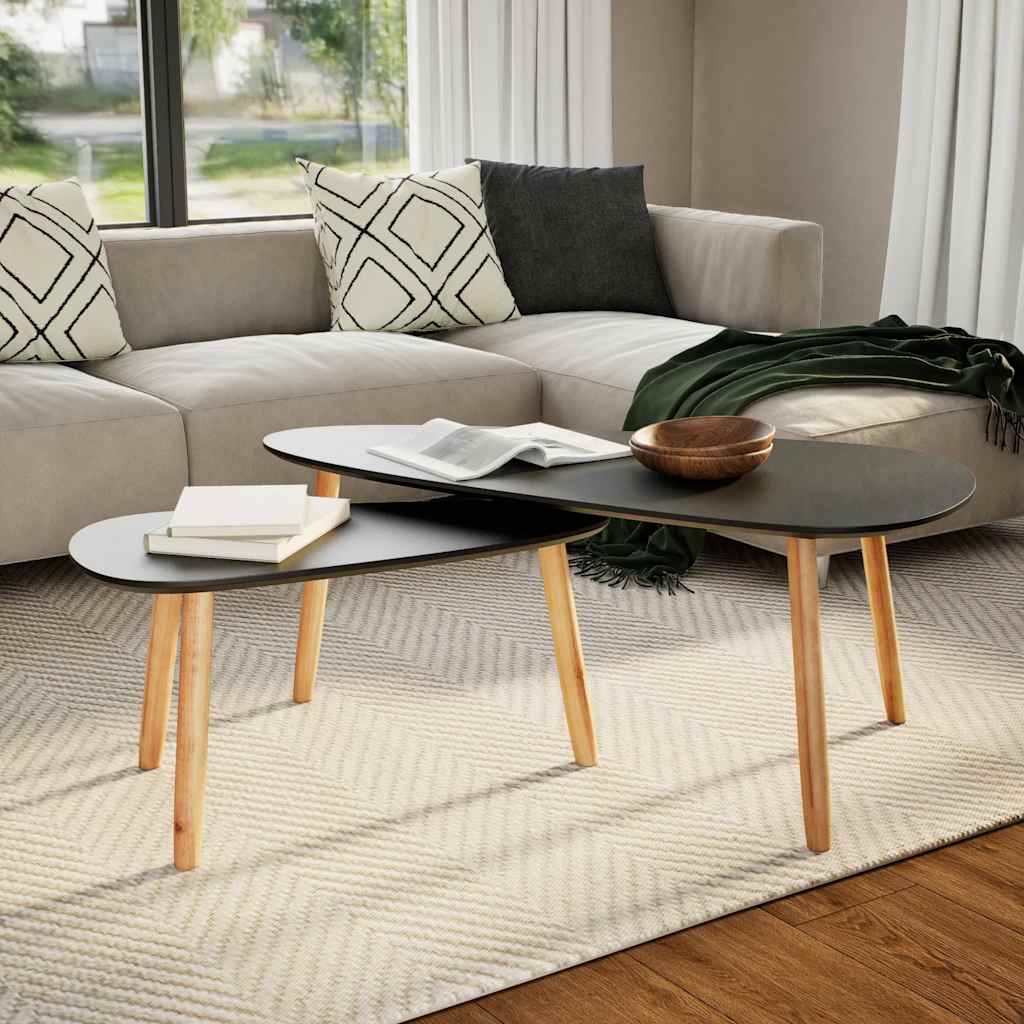 Set Tavolini Salotto 2pz in Legno Massello Massello Pino Nero | homemem39