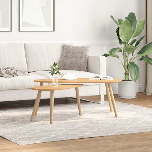 Set Tavolini Salotto 2pz Legno Massello Massello Pino Marrone | homemem39