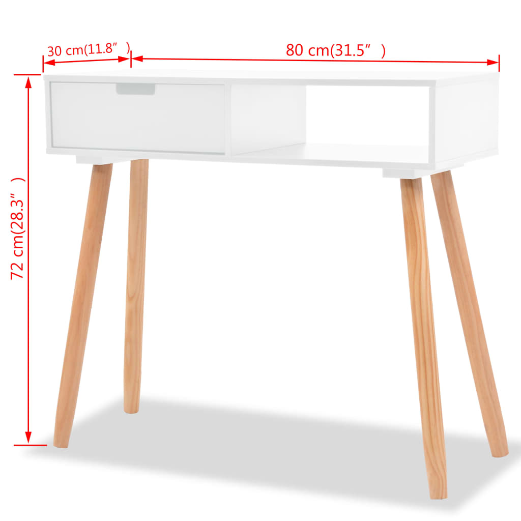 Tavolo Consolle in Legno di Pino Massello 80x30x72 cm Bianco | homemem39