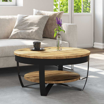 Tavolino da Salotto in Legno Massello Grezzo di Mango 65x32 cm
