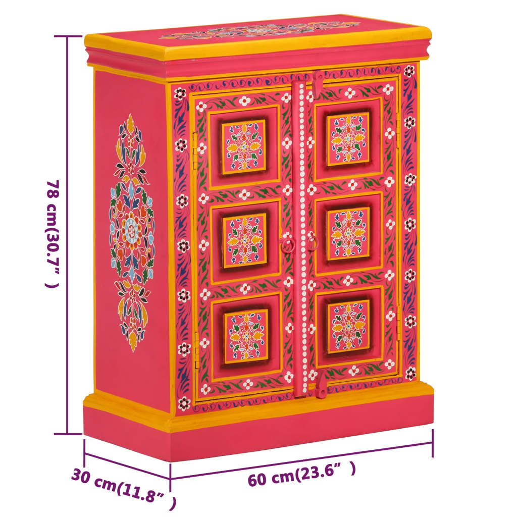 Credenza in Legno Massello di Mango Rosa Dipinta a Mano - homemem39