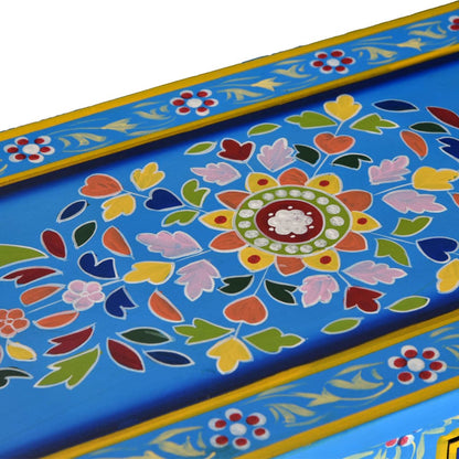 Credenza con Cassetti Massello di Mango Turchese Dipinta a Mano