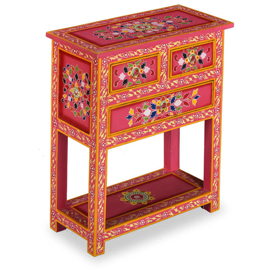 Credenza con Cassetti in Massello di Mango Rosa Dipinta a Mano