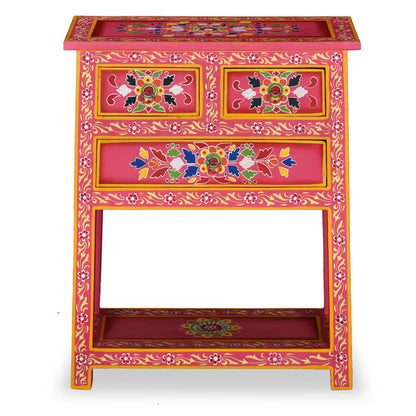 Credenza con Cassetti in Massello di Mango Rosa Dipinta a Mano