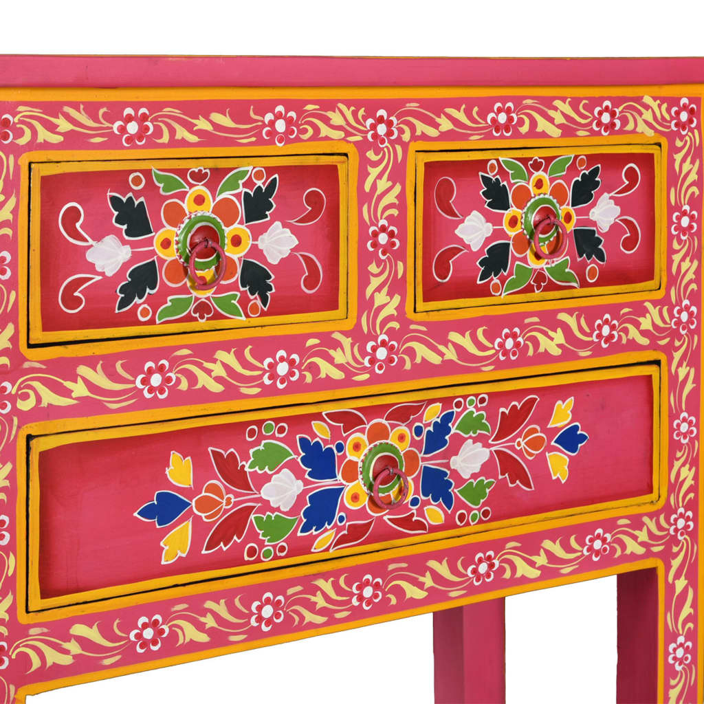 Credenza con Cassetti in Massello di Mango Rosa Dipinta a Mano