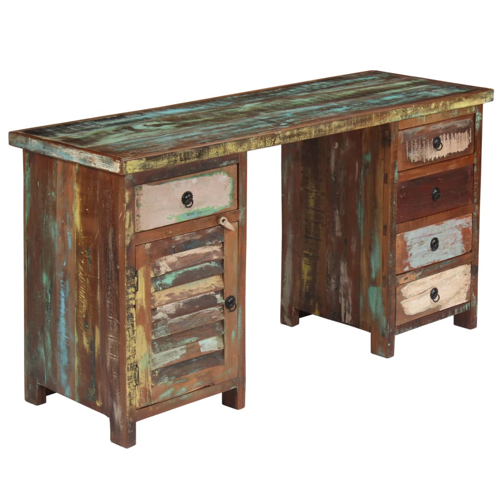 Scrivania a Colonna in Legno Massello di Recupero 140x50x77 cm