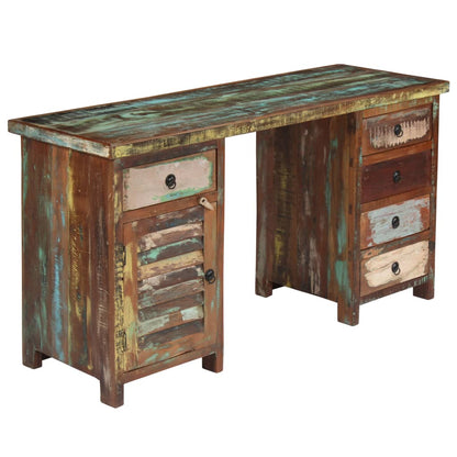 Scrivania a Colonna in Legno Massello di Recupero 140x50x77 cm