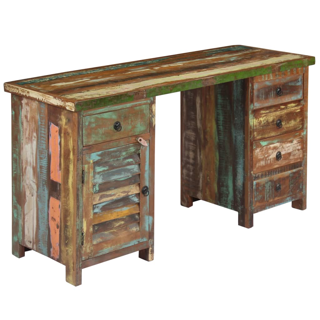 Scrivania a Colonna in Legno Massello di Recupero 140x50x77 cm
