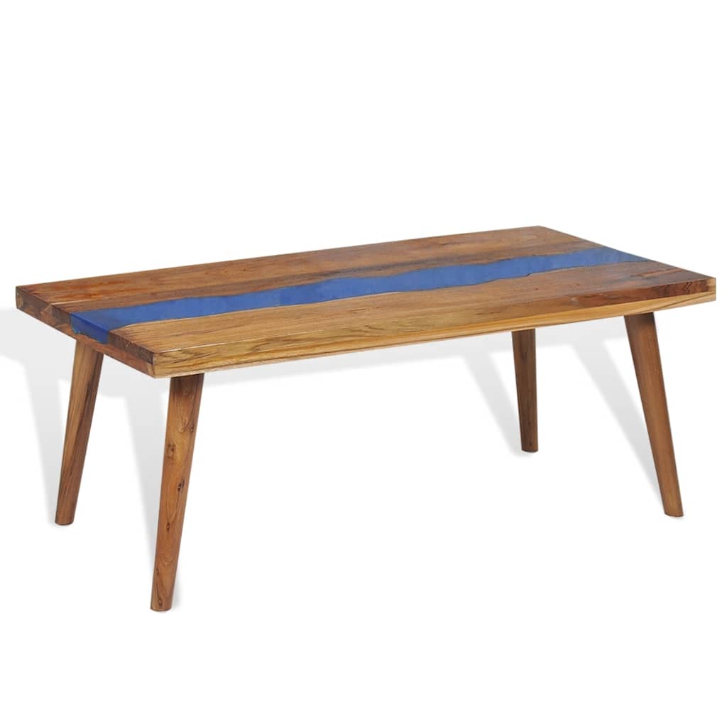 Tavolino da Salotto in Legno di Teak e Resina 100x50x40 cm | homemem39