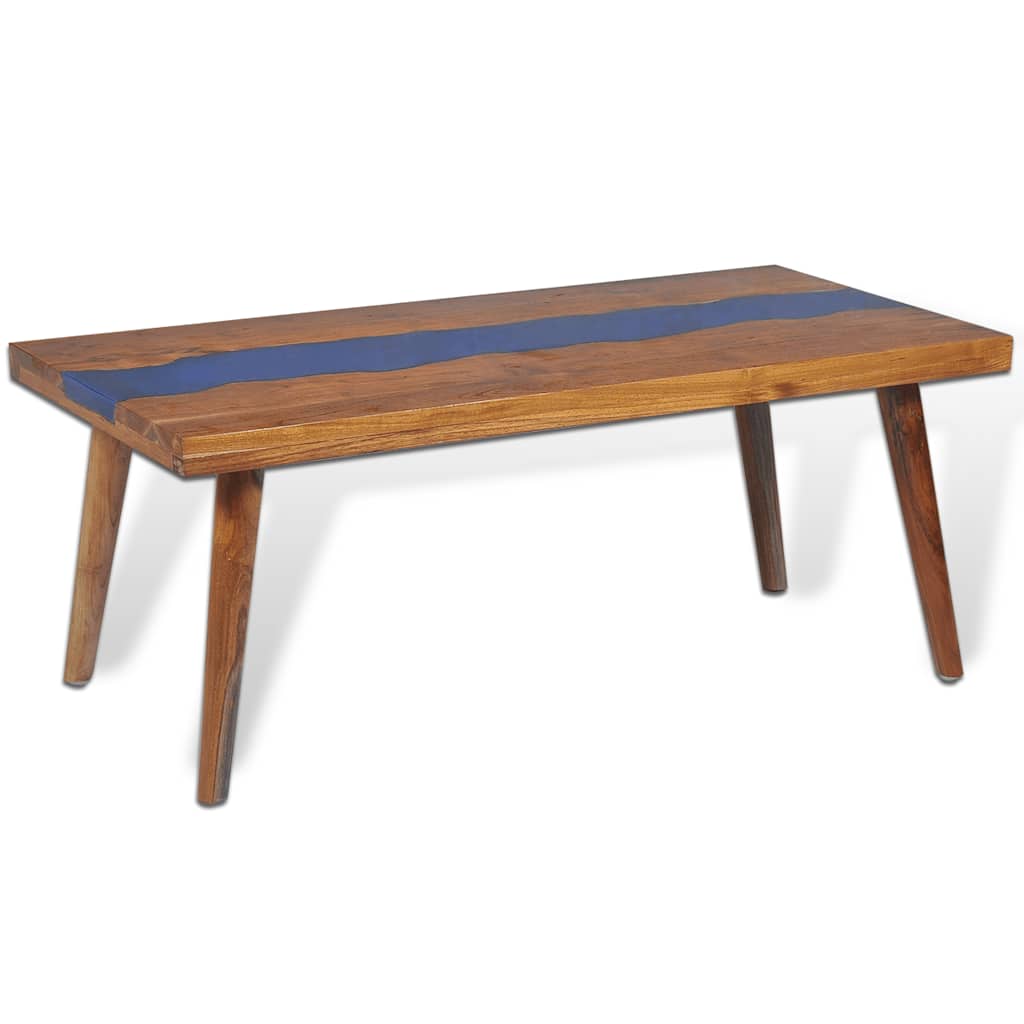 Tavolino da Salotto in Legno di Teak e Resina 100x50x40 cm | homemem39