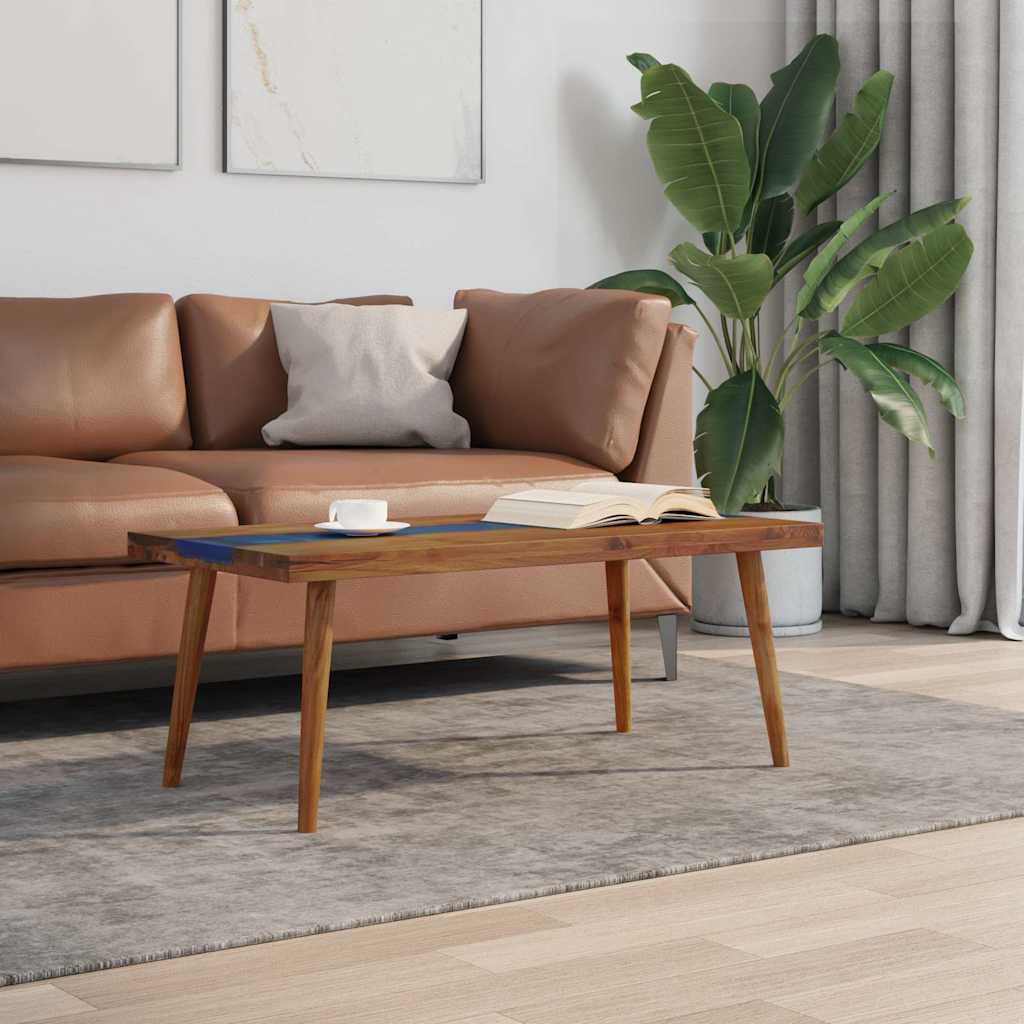 Tavolino da Salotto in Legno di Teak e Resina 100x50x40 cm | homemem39