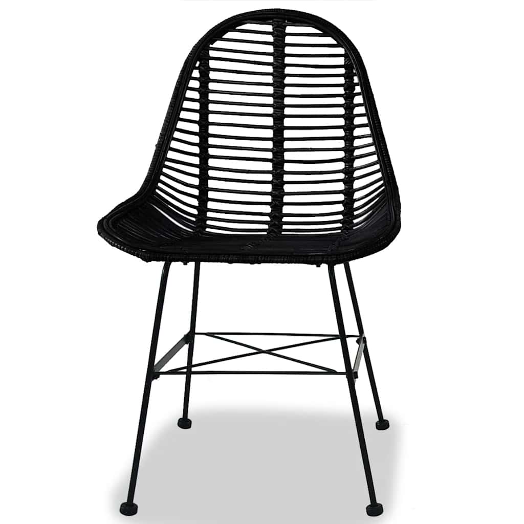 Sedie da Pranzo 4 pz Nere in Rattan Naturale | homemem39