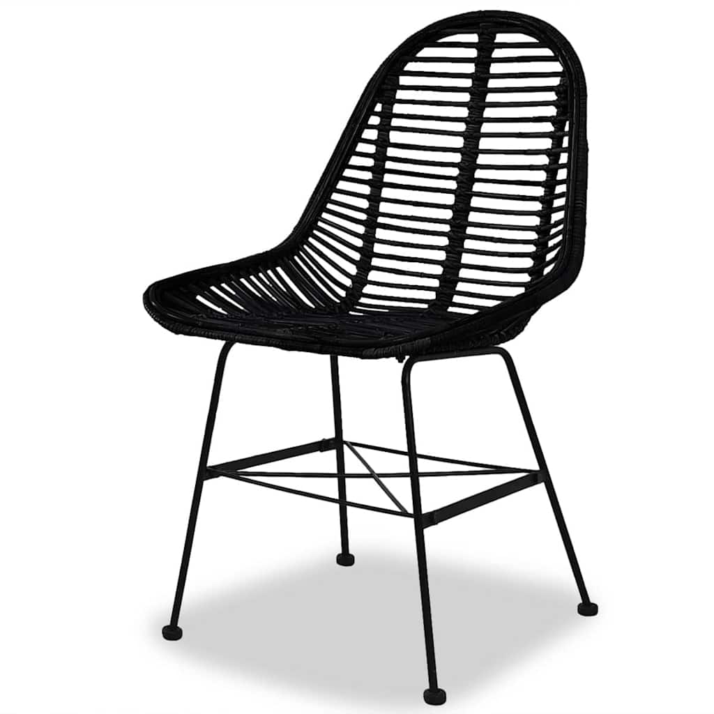 Sedie da Pranzo 4 pz Nere in Rattan Naturale | homemem39