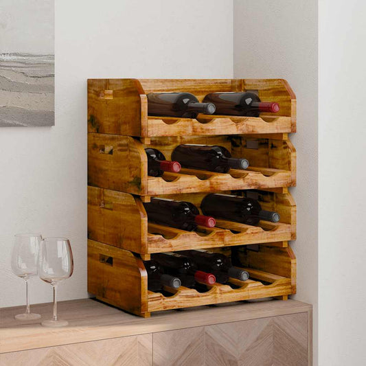 Set Portavini 4 pz per 16 Bottiglie in Legno Massello di Mogano