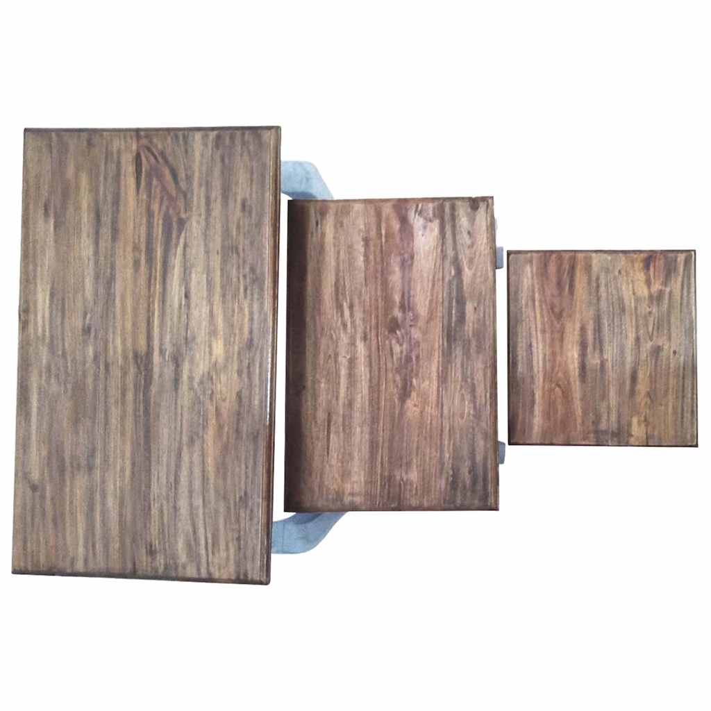 Set Tavolini a Incastro 3 pz in Legno Massello di Mogano - homemem39