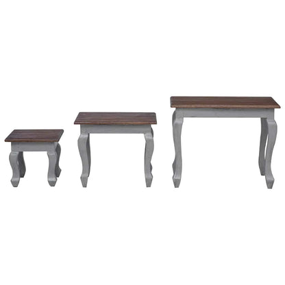 Set Tavolini a Incastro 3 pz in Legno Massello di Mogano