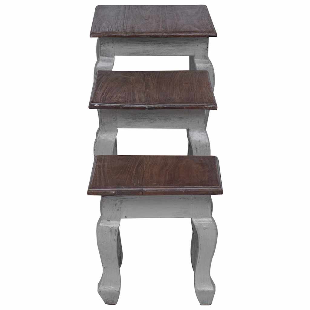 Set Tavolini a Incastro 3 pz in Legno Massello di Mogano