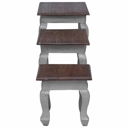 Set Tavolini a Incastro 3 pz in Legno Massello di Mogano
