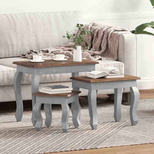 Set Tavolini a Incastro 3 pz in Legno Massello di Mogano | homemem39