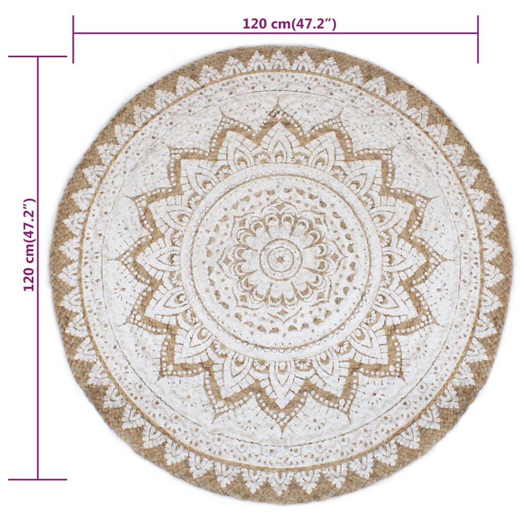 Tappeto in Juta Intrecciata con Stampa 120 cm Rotondo | homemem39