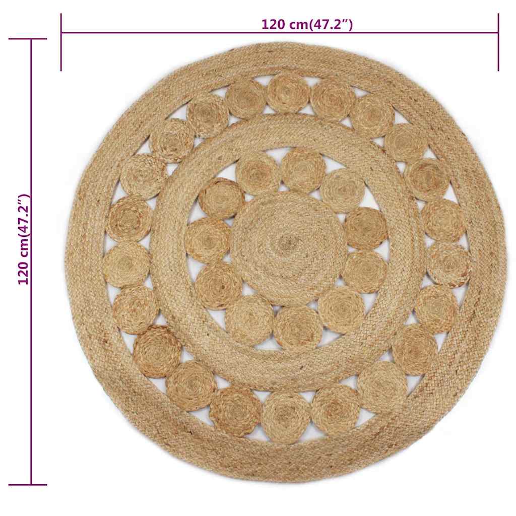 Tappeto in Juta con Design Intrecciato 120 cm Rotondo | homemem39