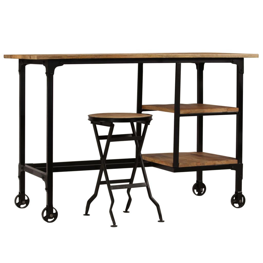 Scrivania con Sgabello Pieghevole in Legno di Mango 115x50x76cm