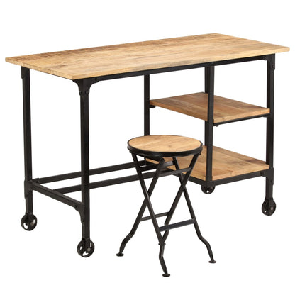 Scrivania con Sgabello Pieghevole in Legno di Mango 115x50x76cm