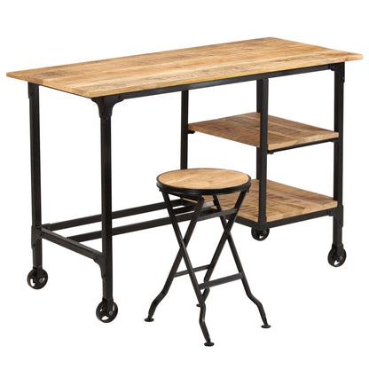 Scrivania con Sgabello Pieghevole in Legno di Mango 115x50x76cm