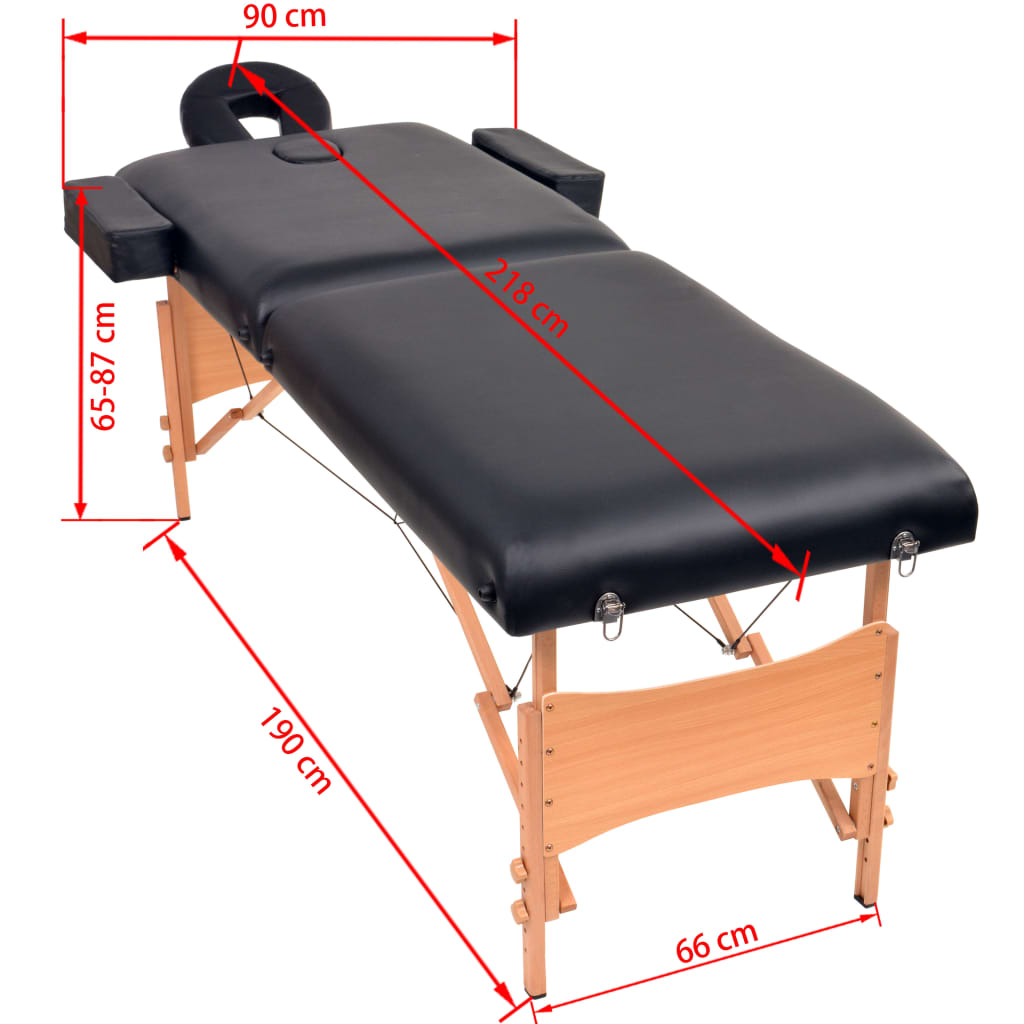 Lettino da Massaggio 2 Zone Pieghevole Spessore 10 cm Nero | homemem39
