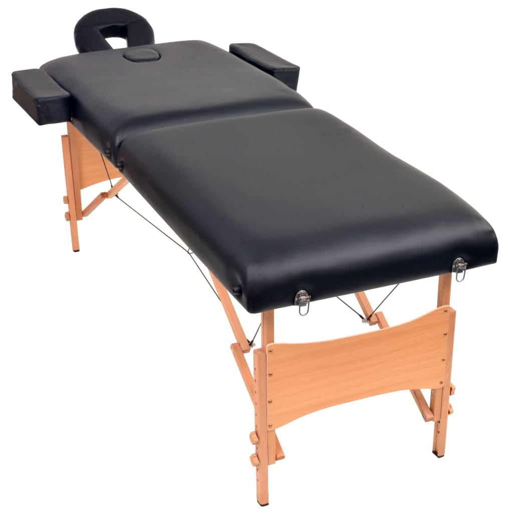 Set Lettino Massaggio Pieghevole 2 Zone 10 cm e Sgabello Nero | homemem39