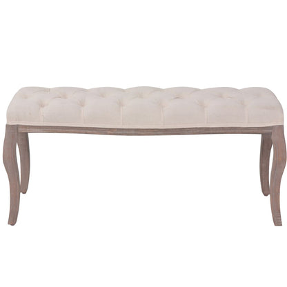 Panca in Legno Massello e Lino 110x38x48 cm Bianco Crema | homemem39