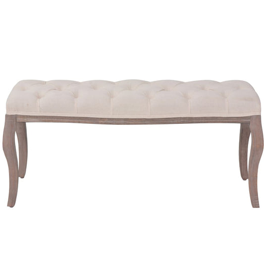 Panca in Legno Massello e Lino 110x38x48 cm Bianco Crema | homemem39