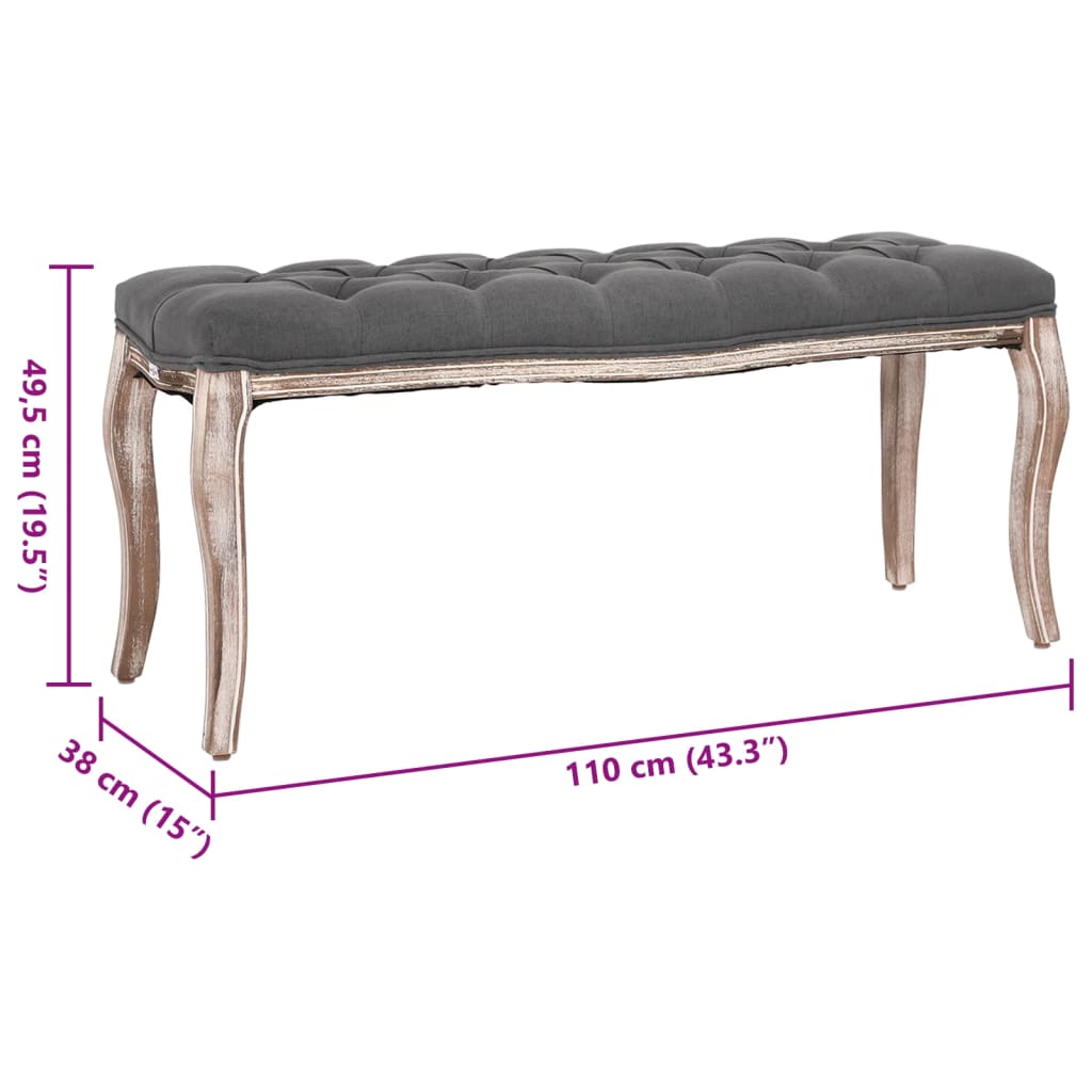 Panca in Lino e Legno Massello 110x38x48 cm Grigio Scuro | homemem39
