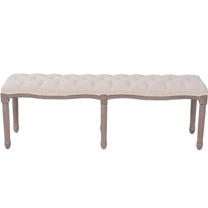Panca in Legno Massello e Lino 150x40x48 cm Bianco Crema | homemem39