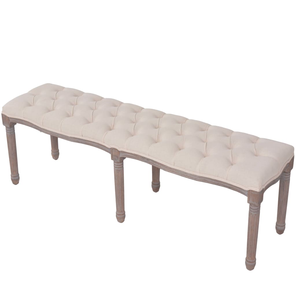 Panca in Legno Massello e Lino 150x40x48 cm Bianco Crema | homemem39