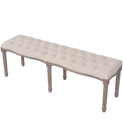 Panca in Legno Massello e Lino 150x40x48 cm Bianco Crema | homemem39