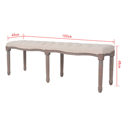 Panca in Legno Massello e Lino 150x40x48 cm Bianco Crema | homemem39