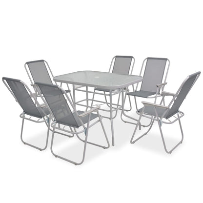Set da Pranzo da Giardino 8 pz in Acciaio e Textilene Grigio | homemem39